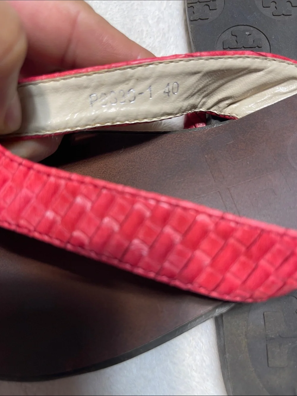 Tory Burch Red Woven Logo Toe-Post Sandals Size 40